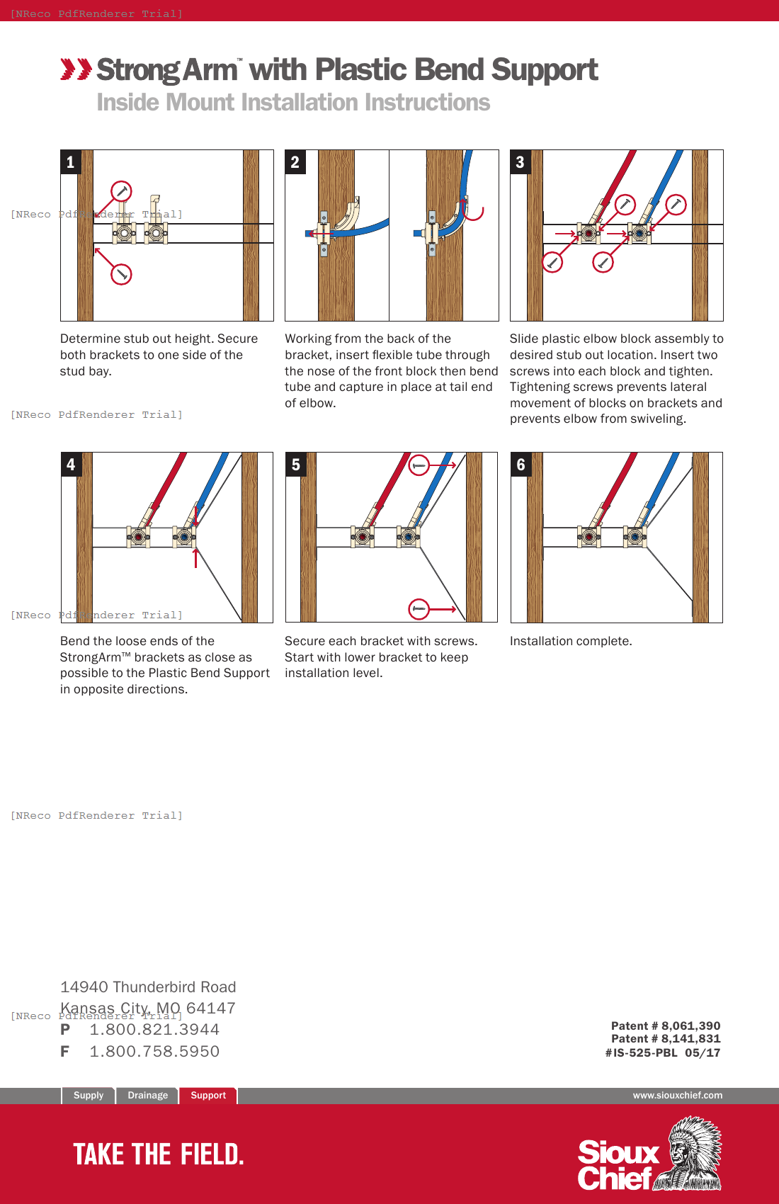 525 SERIES - STRONGARM INSIDE MOUNT WITH BEND SUPPORT - INSTRUCTION SHEET.PDF Technical Document